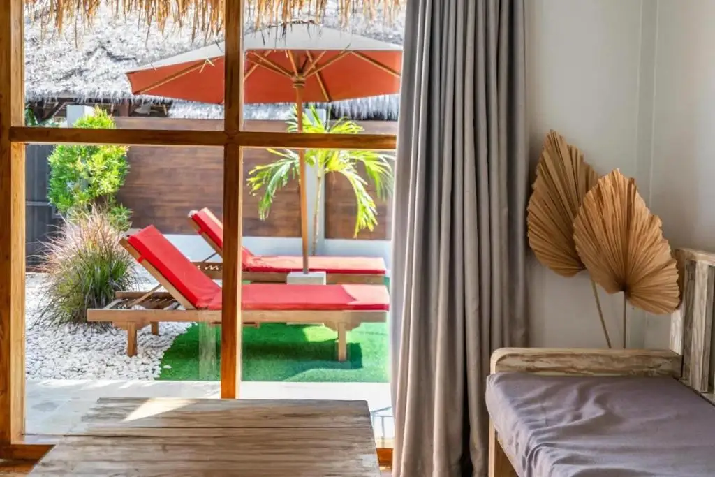 View from the living room to the loungers